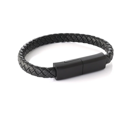 Braided black stainless steel bracelet.