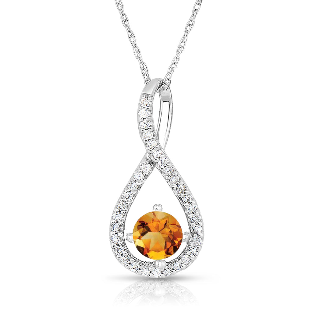 Pendant Color Gemstone Necklace in Sterling Silver White with 1 Round Citrine 0.48ctw