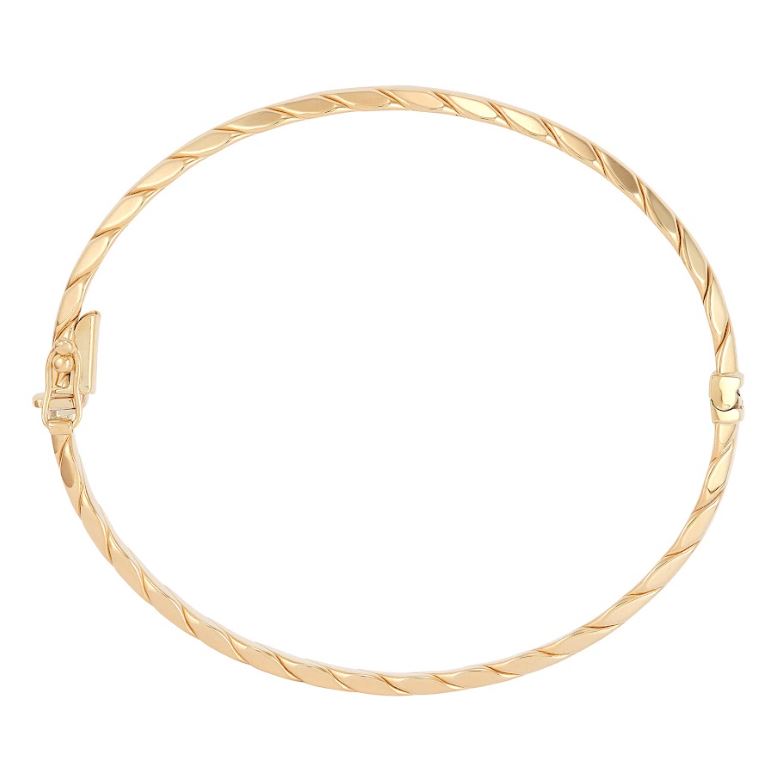 14K yellow gold twisted bangle bracelet.