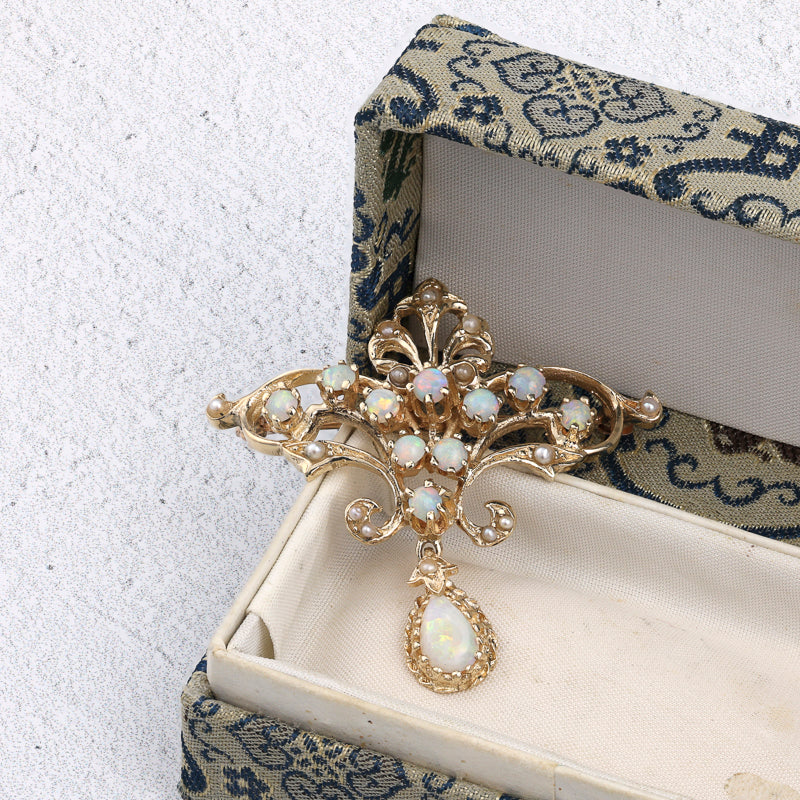 14K gold filigree pin with opals.