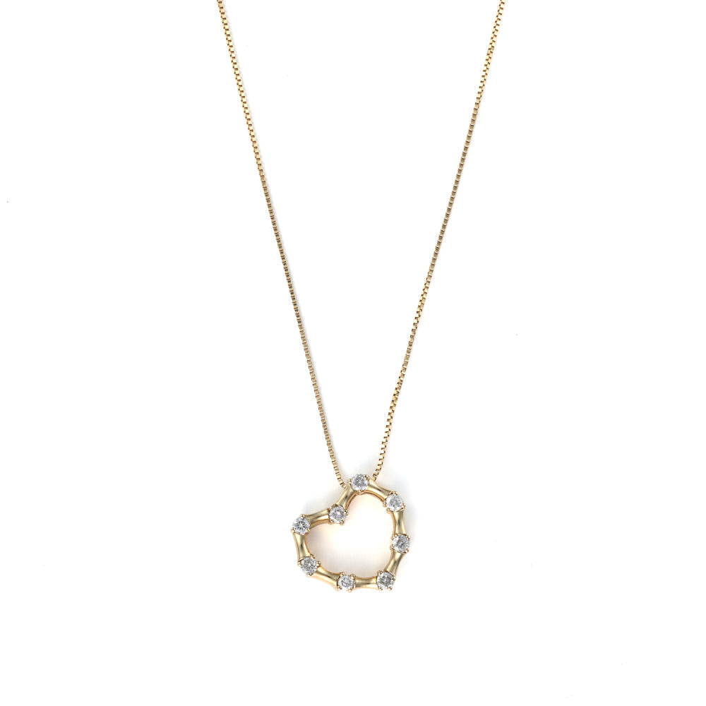 Heart-shaped yellow gold diamond necklace.