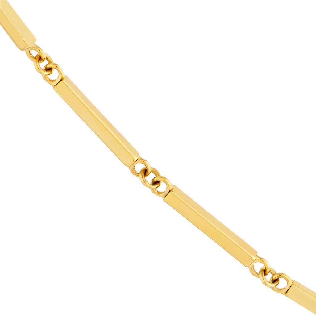 14K yellow gold rectangular link anklet.
