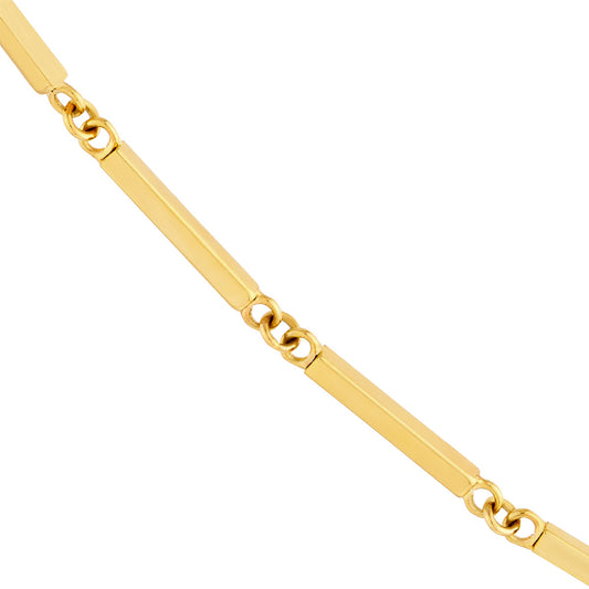 14K yellow gold rectangular link anklet.