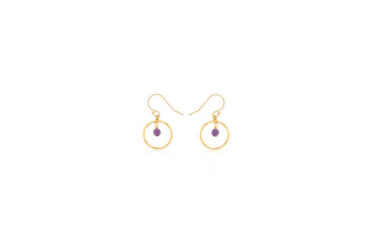 Dangle Color Gemstone Earrings in Gold Filled Yellow with 2 Round Rubies
