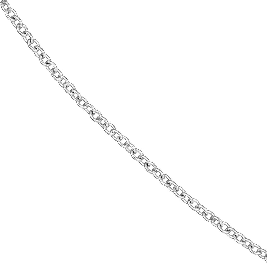 14K white gold polished cable link chain.