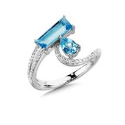 Semi-Precious Color Collection Diamond Accent Color Gemstone Ring in 14 Karat White with 2 Various Shapes Blue Topaz 1.71ctw