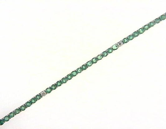 Color Gemstone Bracelet in 14 Karat White with 69 Round Emeralds 4.14ctw