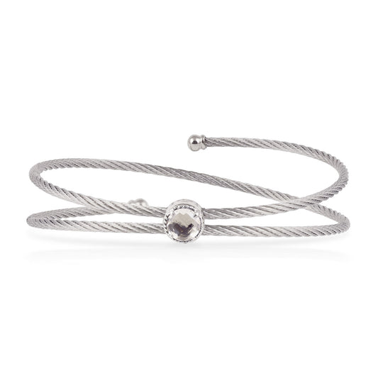 Classique Collection Flexible Bangle Color Gemstone Bracelet in Stainless Steel Grey with 1 RO White Topaz