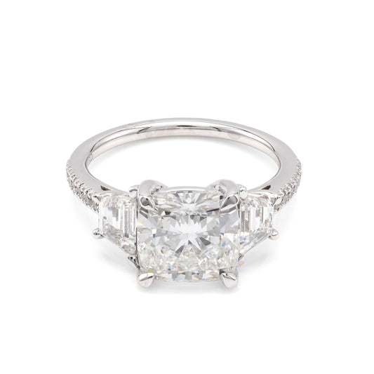 ReMARKable Designs Side Stone Hidden Accent Complete Engagement Ring in 18 Karat White Gold with 3.35ctw of Round Lab-Grown Diamonds, Clarity: VVS2, Color: F