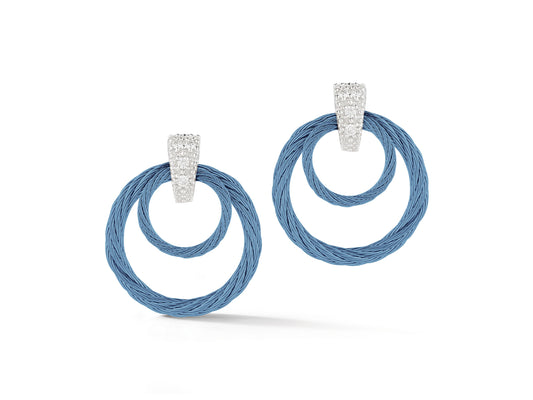 ALOR Dangle Natural Diamond Earrings in Stainless Steel 18 Karat White with Blue 0.07ctw Round Diamond