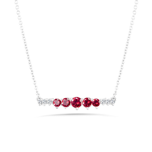 ReMARKable Designs Bar Color Gemstone Necklace in 14 Karat White Gold with 5 Round Rubies 0.25ctw
