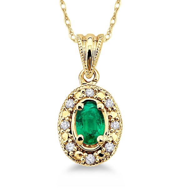 Pendant Precious Color Collection Color Gemstone Necklace in 14 Karat Yellow with 1 Oval Emerald 5mm-5mm