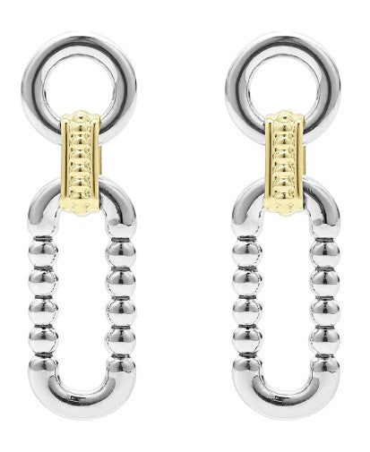 Sterling silver and gold dangle earrings.