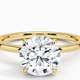 Hidden Accent Lab-Grown Diamond Complete Engagement Ring in 14 Karat Yellow with 1 Round Lab Grown Diamond, Color: G, Clarity: VS2, totaling 2.00ctw