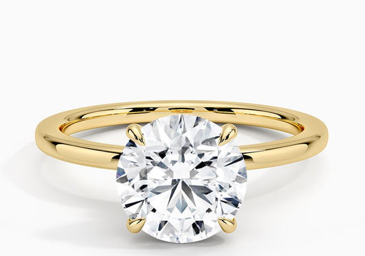 Hidden Accent Lab-Grown Diamond Complete Engagement Ring in 14 Karat Yellow with 1 Round Lab Grown Diamond, Color: G, Clarity: VS2, totaling 2.00ctw