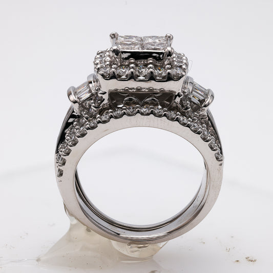 14K white gold diamond wedding set.