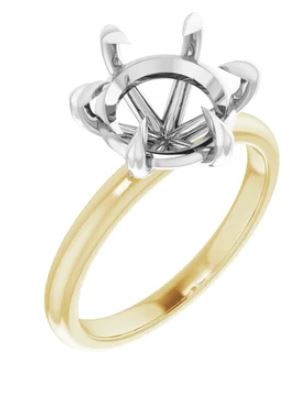 Two-tone diamond semi-mount engagement ring.