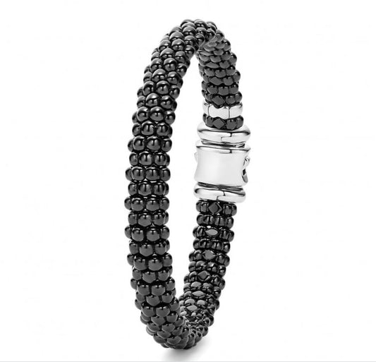 Black Caviar Collection Bead Bracelet (No Stones) in Sterling Silver - Ceramic White - Black