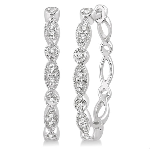 Small Hoop Natural Diamond Earrings in 10 Karat White with 0.14ctw Round Diamond