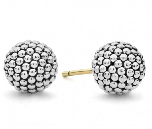 Signature Caviar Collection Stud Earrings (No Stones) in Sterling Silver White
