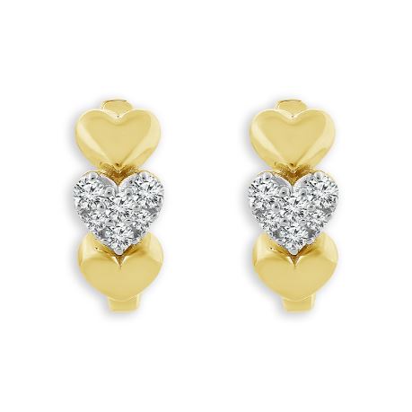 Yellow gold heart earrings with diamond accents.