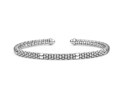 Lagos Signature Caviar Collection Natural Diamond Bracelet in Sterling Silver White with 0.05ctw Round Diamond