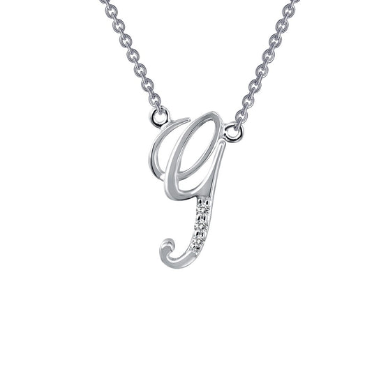 Initial Simulated Diamond Necklace in Platinum Bonded Sterling Silver 0.03ctw