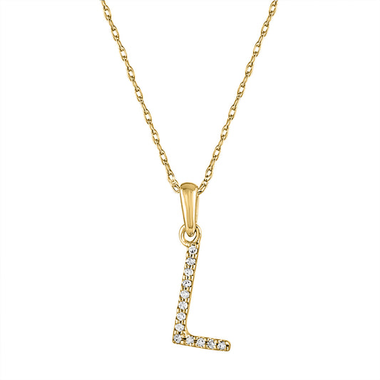 Diamond "L" pendant on gold chain.