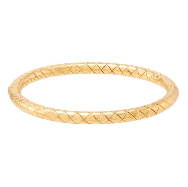 14K yellow gold bracelet with diamond pattern.