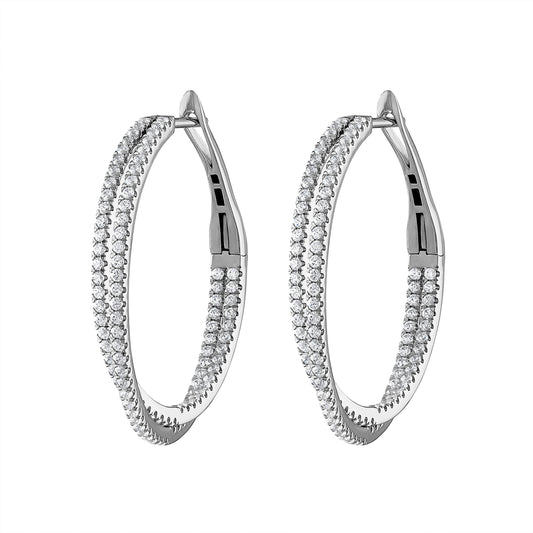Medium Hoop Natural Diamond Earrings in 14 Karat White with 1.20ctw G/H SI2 Round Diamond