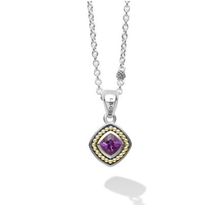 LAGOS Rittenhouse Collection Color Gemstone Necklace in Sterling Silver with 1 Square Cushion Amethyst
