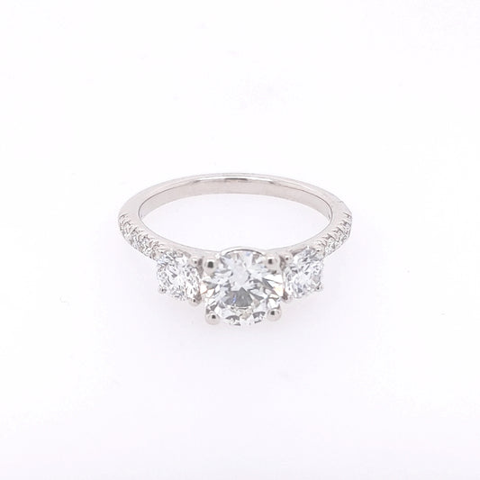 Three Stone Lab-Grown Diamond Complete Engagement Ring in 14 Karat White with 1.02ctw F VS1 Round Lab Grown Diamond