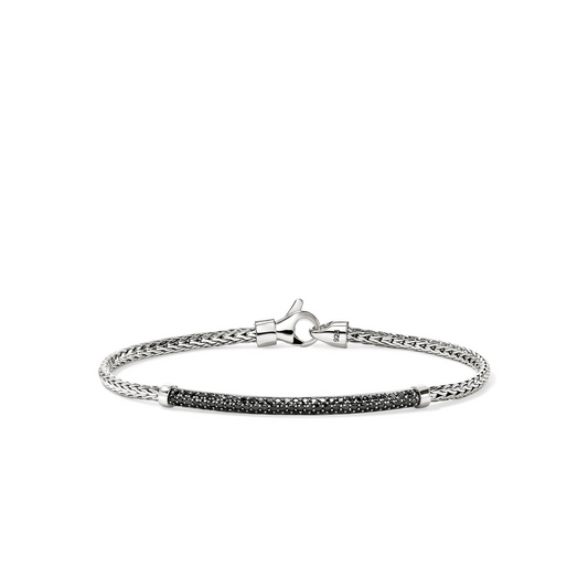 Station Color Gemstone Bracelet in 14 Karat White Round Black Sapphire