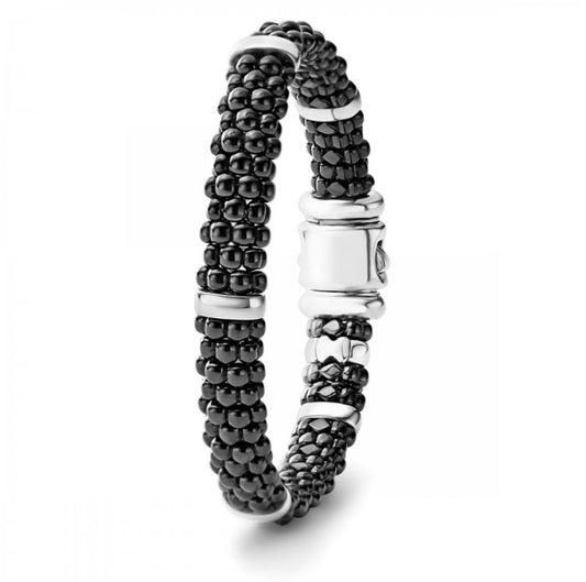 Black Caviar Collection Caviar Bracelet (No Stones) in Sterling Silver - Ceramic White - Black