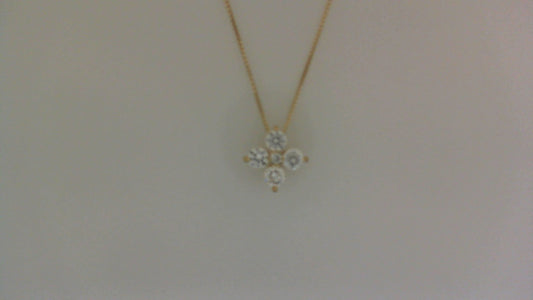 Yellow gold necklace with five round diamonds.
