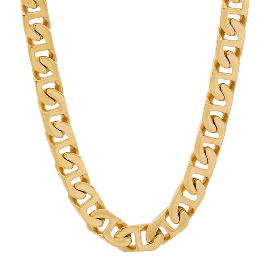 Yellow stainless steel fancy link chain.