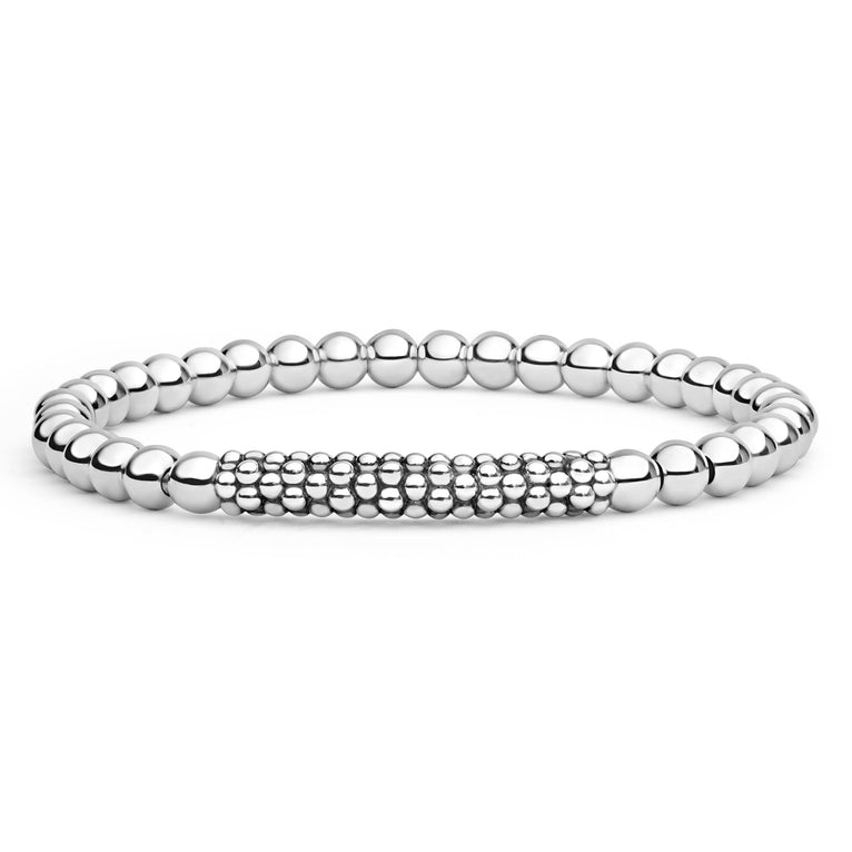Sterling silver beaded stretch bracelet.