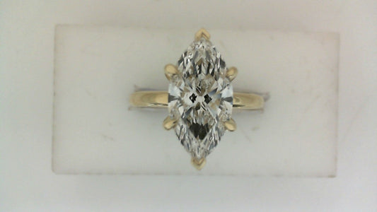 Hidden Accent Lab-Grown Diamond Complete Engagement Ring in 14 Karat Yellow with 1 Marquise Lab Grown Diamond, Color: E, Clarity: VS2, totaling 2.57ctw