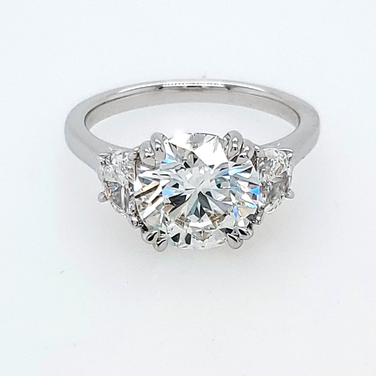 Three Stone Lab-Grown Diamond Complete Engagement Ring in 14 Karat White with 3.01ctw F VS1 Round Lab Grown Diamond