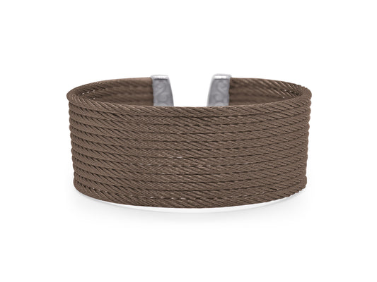 Cuff Bracelet (No Stones) in Stainless Steel Cable Brown