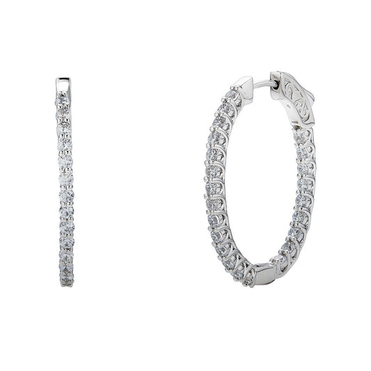 JOCALIO GROUP LLC Medium Hoop Natural Diamond Earrings in 14 Karat White Gold with 1.96ctw Round Diamonds