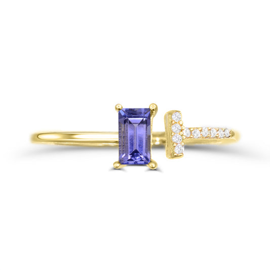 Baguette Tanzanite ring with diamonds.