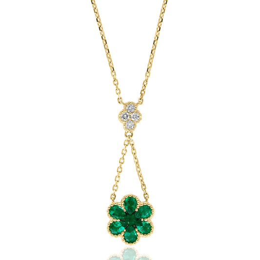 JEWELS BY JACOB Pendant Color Gemstone Necklace in 14 Karat Yellow Gold with 6 Pear Emeralds 0.99ctw