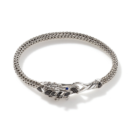 Round Wheat Color Gemstone Bracelet in Sterling Silver White Round Black Sapphire