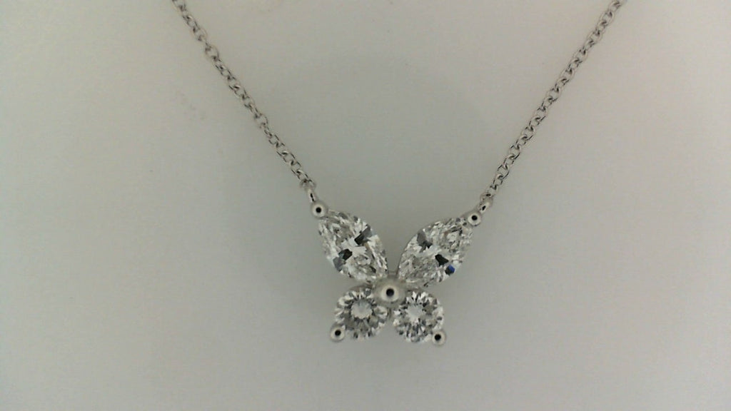 Butterfly-shaped diamond necklace in white gold.