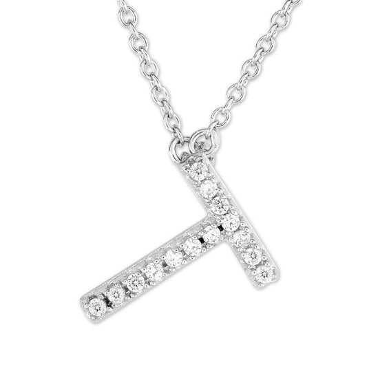Sterling silver initial necklace with cubic zirconia.