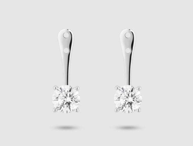 14K white gold earrings with round diamonds.