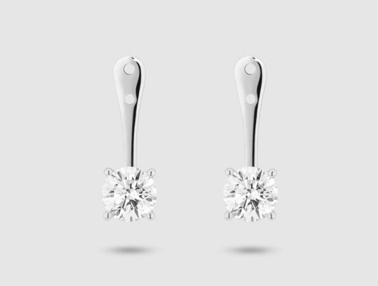 14K white gold earrings with round diamonds.