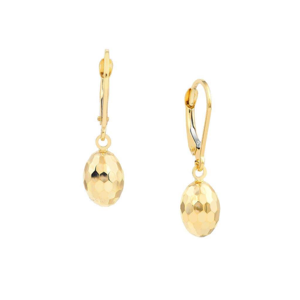 14K yellow gold dangle earrings, faceted design.
