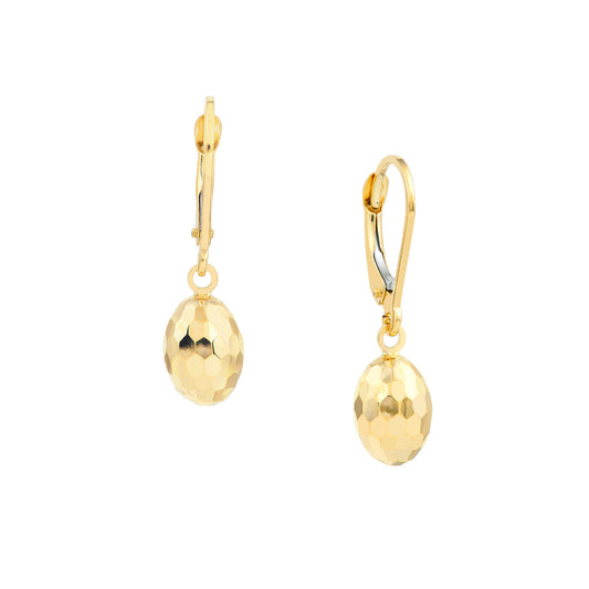14K yellow gold dangle earrings, faceted design.
